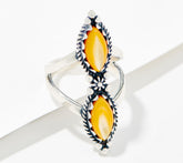 American West Double Gold MOP Gemstone Split Shank Sterling Silver Ring Sz 11